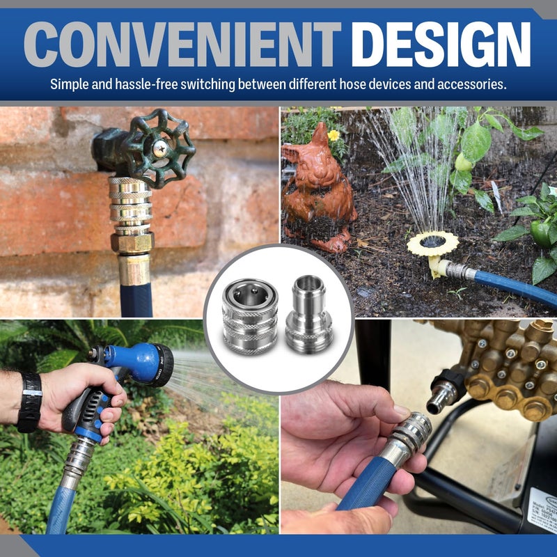 Essential Washer Â¾â€ Stainless Steel Garden Hose Quick Connect Fittings | Plug & Coupler Set of 4 - Image 5